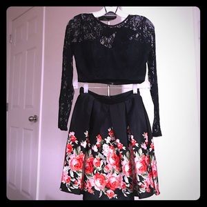 Formal Homecoming 2 piece floral and lace dress